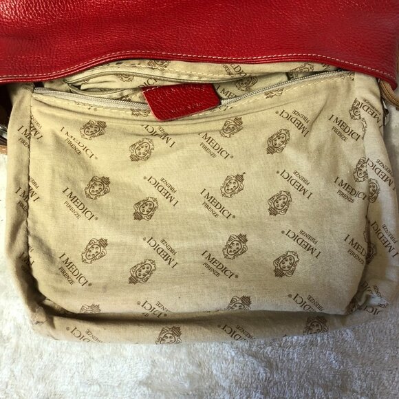 I Medici Firenze Italian Pebbled Leather Red & Tan Crossbody Shoulder Bag Purse - Picture 9 of 16